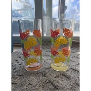 Vtg TMD Holdings Citrus Fruit Slice Highball Glasses Set 2